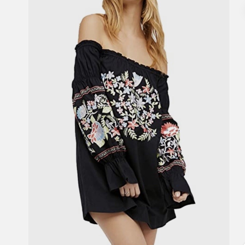 Free People Flour de jour embroidered off the shoulder mini dress size xs - Picture 2 of 11